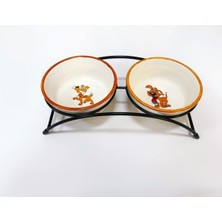 Ikili Seramik Köpek Mama Kabı, Metal Ayaklı, 500ML Kapasiteli Set