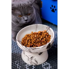 El Yapımı Siyah Ebruli Seramik Kedi Köpek Mama ve Su Kabı