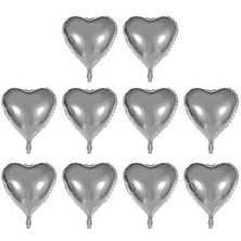 Vanch Kalp Şekilli Gümüş Renk Folyo Balon 45 cm 10 Adet