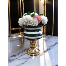 Yeşil Dekoratif Obje, Gold Ayaklı Saksı, Klasik Zebra Tarz, Şık ve Modern Tasarım