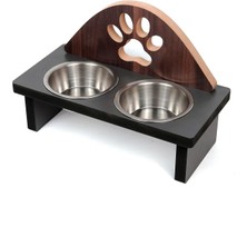 Kahverengi Ahşap Demonte Evcil Hayvan Mama ve Su Kabı Seti