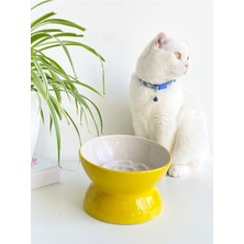 Yumuşak Seramik Kedi Mama Kabı, Şık ve Kullanışlı, Sarı Renk