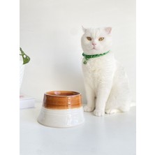 Renkli Moon Kabı, Seramik Kedi ve Köpek Mama ve Su Kabı, Beyaz Açık Kahverengi