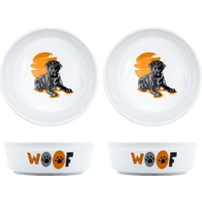 2'li 16CM 400ML Yıkanabilir Seramik Mama ve Su Kabı Beyaz Set