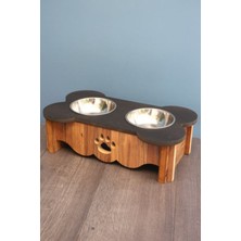 Ahşap Desenli Çelik Kaseli Köpek Mama ve Su Kabı, Krem Renkli, Şık ve Kullanışlı