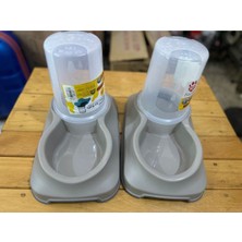 2'li Hazneli Köpek ve Kedi Mama Su Kabı, 1.5 Litre, Gri, Şık ve Kullanışlı