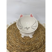 El Yapımı Seramik Eğimli Mama ve Su Kabı, Beyaz Renk, Şık ve Kullanışlı Tasarım