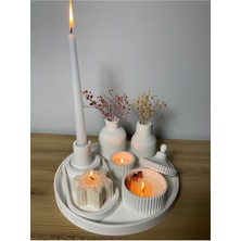 Beyaz Şamdan ve Kokulu Mum Takımı, Vazo ve Aksesuar Seti (Her Şey Dahil)