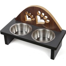 Kalpli Pati Tasarımlı Ahşap Kedi ve Köpek Mama Kabı Standı, Turkuaz