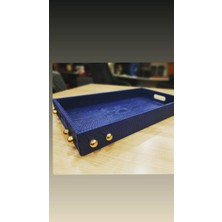 Lacivert Deri Tepsi, Şık ve Kullanışlı Dekoratif Ürün.