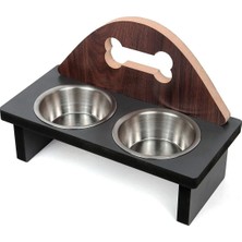 Ahşap Kemik Desenli Kedi ve Köpek Su ve Mama Kabı Standı, Şık ve Dayanıklı Tasarım