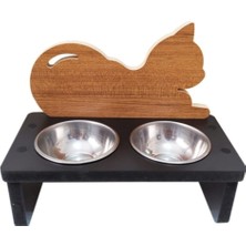 Gri Ahşap ve Metal Kedi Mama Su Kabı Standı, Şık ve Kullanışlı Evcil Hayvan Aksesuarı