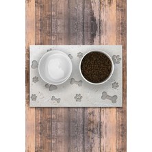 Kaymaz Tabanlı Keçe Baskılı Evcil Hayvan Mama Paspası 45X75 Ekru