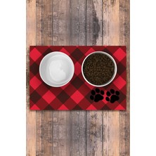 Kırmızı Keçe Baskılı Kaymaz Tabanlı Evcil Hayvan Mama Paspası