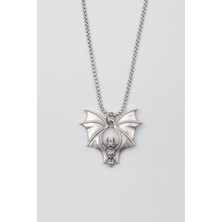Gotik Yarasa Kolye - Örme Ithal Zincirli Unisex Gümüş Kaplama Kolye - 60 cm