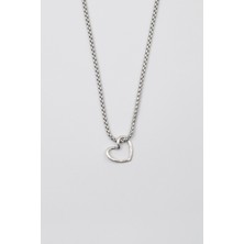 Bu Farklı Minimalist Kalp Kolye - Unisex Gümüş Kaplama Örme İthal Zincirli 60 cm Zarif Tasarım
