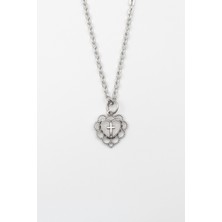 Modern Kalp Içinde Haç Kolye - Düz Ezme Ithal Zincirli Unisex Gümüş Kaplama - 60 cm