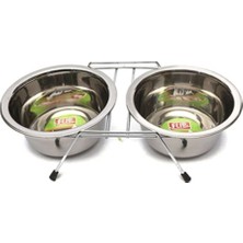 8 Oz. Çelik Mama Kabı, 2 Adet Tel Ayaklı, Bej Renkli, Dayanıklı ve Şık Tasarım