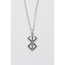 Modern Berserk Manga Kolye - Düz Ezme Ithal Zincirli Unisex Gümüş Kaplama Anime Takı - 60 cm