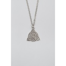 Triquetra - Kelt Düğümü Düz Ezme Zincir Kolye - Antik Gümüş Kaplama - Kadın Erkek - 60 cm