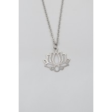 Lotus Çiçeği Düz Ezme Zincir Kolye - Antik Gümüş Kaplama - Kadın Erkek - 60 cm