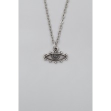 Bohem Koruyucu Göz Düz Ezme Zincir Kolye - Antik Gümüş Kaplama - Kadın Erkek - 60 cm