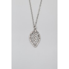 Yaprak Düz Ezme Zincir Kolye - Antik Gümüş Kaplama - Kadın Erkek - 60 cm