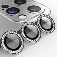 iPhone Uyumlu Gümüş Titanyum Taşlı Kamera Lens Koruyucu