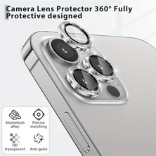iPhone Uyumlu Gümüş Titanyum Taşlı Kamera Lens Koruyucu