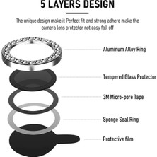iPhone Uyumlu Gümüş Titanyum Taşlı Kamera Lens Koruyucu
