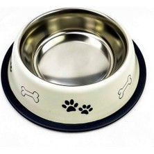 64 Oz Desenli Çelik Mama ve Su Kabı, Beyaz, Sağlam ve Şık Tasarım