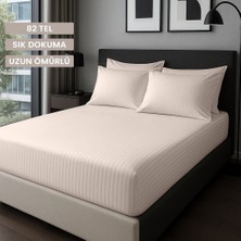 Mamcrazy Satin Stripe %100 Pamuk Saten Tek Kişilik Çizgili Lastikli Çarşaf Seti Yastıklı 120X200+30