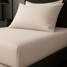 Mamcrazy Satin Stripe %100 Pamuk Saten Tek Kişilik Çizgili Lastikli Çarşaf Seti Yastıklı 120X200+30