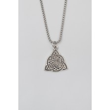 Triquetra - Kelt Düğümü Örme Zincir Kolye - Antik Gümüş Kaplama - Kadın Erkek - 60 cm