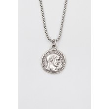 Antik Roma Dönemi Sikke Örme Zincir Kolye - Antik Gümüş Kaplama - Kadın Erkek - 60 cm