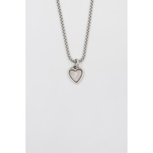 Minimalist Kalp Örme Zincir Kolye - Antik Gümüş Kaplama - Kadın Erkek - 60 cm