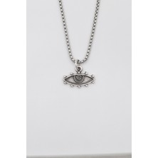 Bohem Koruyucu Göz Örme Zincir Kolye - Antik Gümüş Kaplama - Kadın Erkek - 60 cm