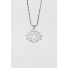 Lotus Çiçeği Örme Zincir Kolye - Antik Gümüş Kaplama - Kadın Erkek - 60 cm
