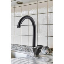 Mat Siyah Lavabo Bataryası Aç Kapa Mix Musluk Sıcak ve Soğuk Su Girişli