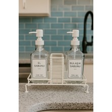 Modern Cam Ikili Sıvı Sabunluk & Deterjanlık SETI-500 ml Cam Sabunluk, Metal Stantlı