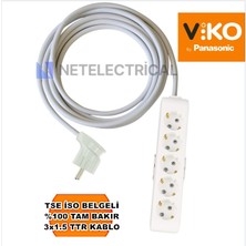 Multi-Let | Beşli 4 Metre Topraklı Yan Fişli Çocuk Korumalı Grup Priz - 5'li, 4 M, 3x1.5 Ttr (Tam Bakır) Kablolu