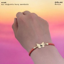 Archin Oğlak  Burçlarına Özel Kelebek Motifli 14  Ayar Altın Plakalı Turuncu Derili Hediye Bileklik-502 Burç