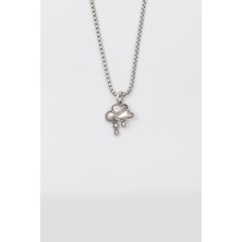 Bulut ve Yağmur Damlası Örme Zincir Kolye - Antik Gümüş Kaplama - Kadın Erkek - 60 cm