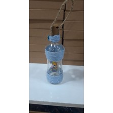 Renkli Hasır Ip Desenli Bahçe ve Balkon Dekoratif Fanus Ledli Işıldak