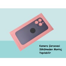Tkgz - iPhone 14 Pro Max Arka Pil Batarya Kapağı - Cam Kapak Geniş Lens Deliği - Mavi