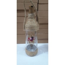 Renkli Hasır Ip Desenli Bahçe Balkon Dekoratif Fanus Işıldak Ledli