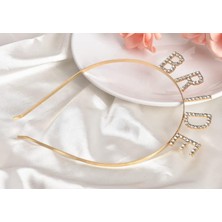 Vanch Altın Gold Renk Bekarlığa Veda Kristal Taş Bride Tacı İthal