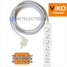 Multi-Let | Altılı 8 Metre Topraklı Yan Fişli Çocuk Korumalı Grup Priz - 6'lı, 8 M, 3x1.5 Ttr (Tam Bakır) Kablolu