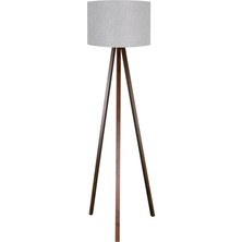 Yuvarlak Kumaş Lambader, 3 Ayaklı, Gri ve Kahverengi Tasarım