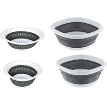 4'lü Katlanır Akordiyon Süzgeç ve Badya Seti, Gri Renk